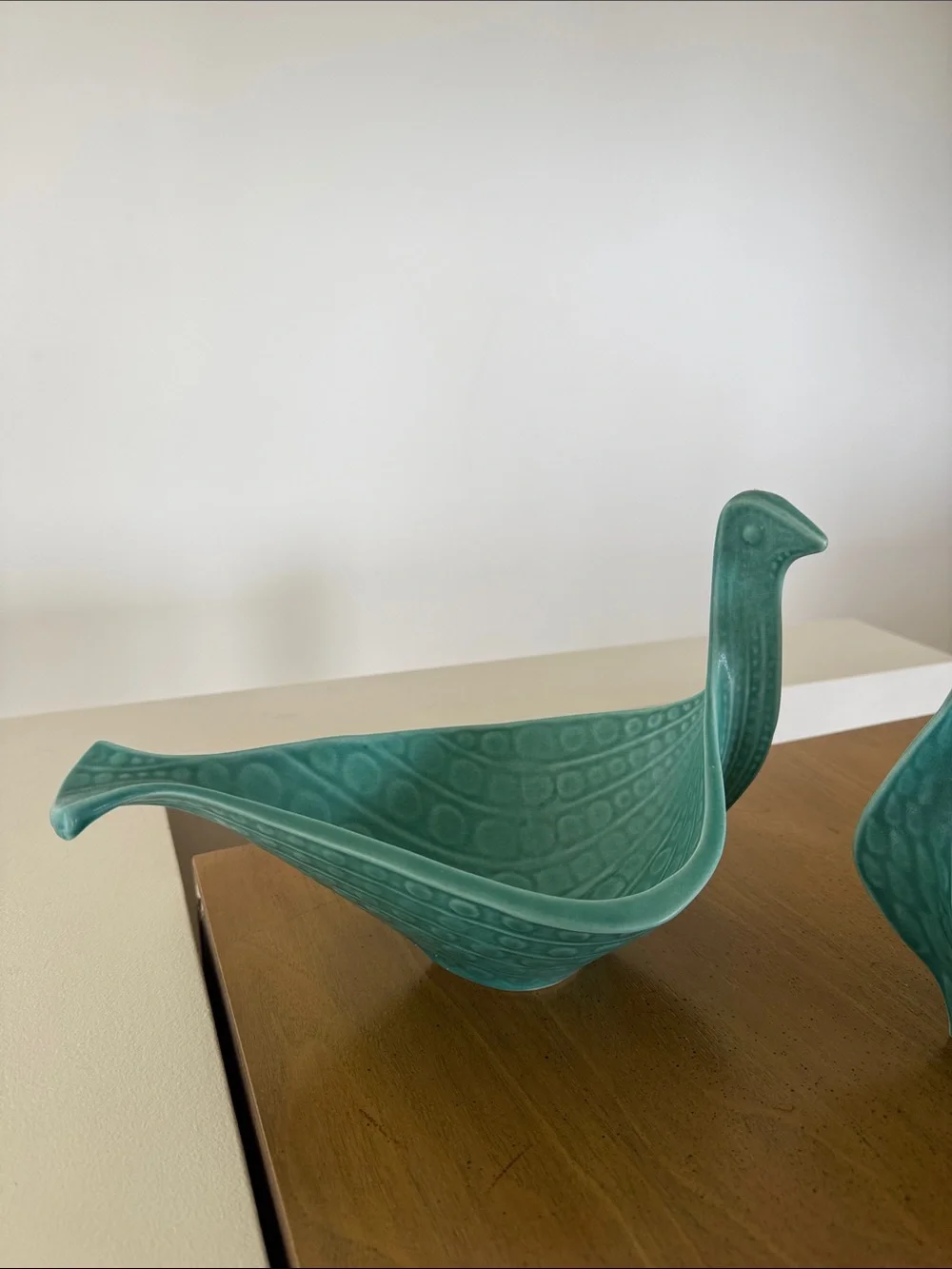 Jonathan Adler Ceramic Bird Dishes in Teal Green
